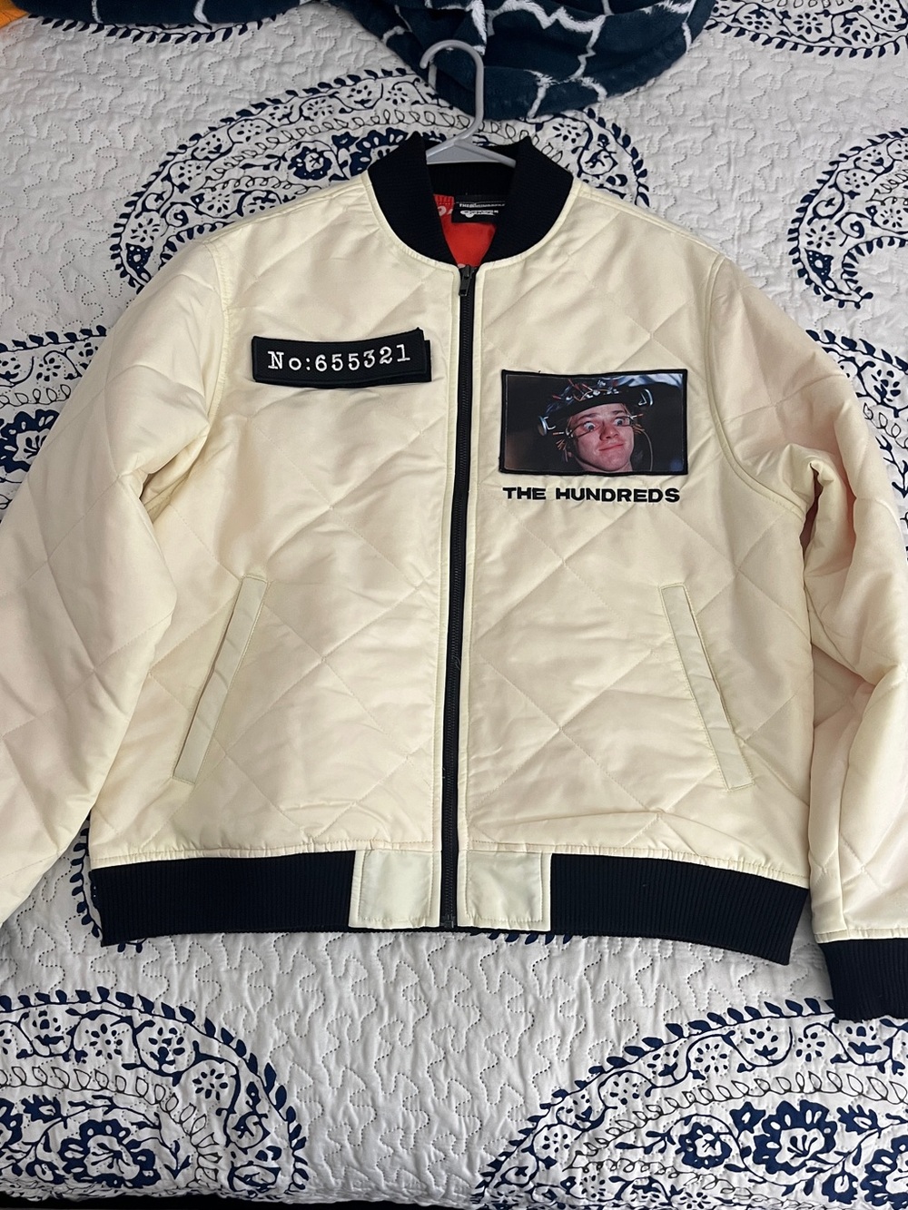 The Hundreds Cream Quilted Jacket with Black Accents and Photo Patch